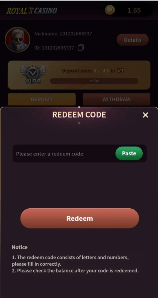 royal-casino-redeem code